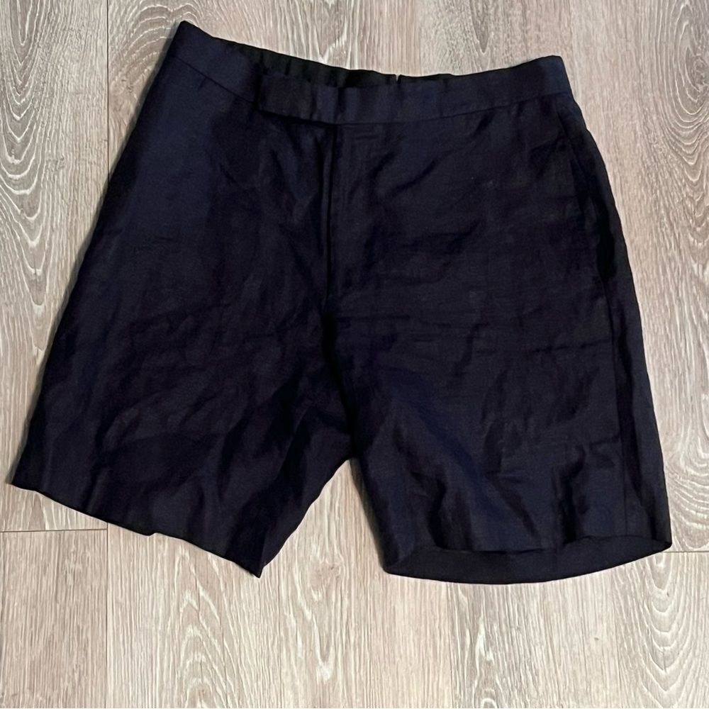 Ralph Lauren Purple Label Luxury Navy Linen Navy Blue Bermuda Walking Short 
30